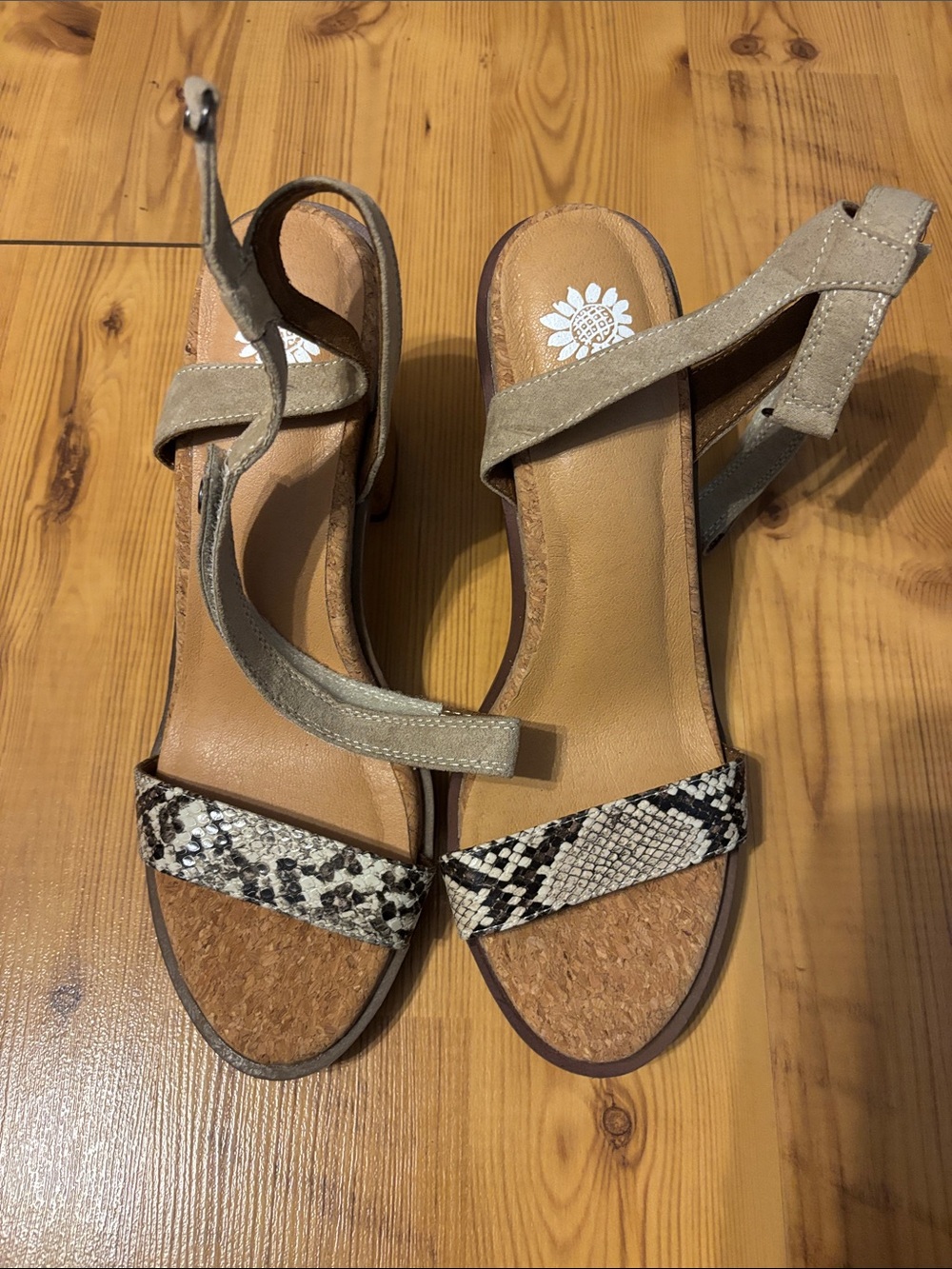 Women’s Beige Snake-Print Cork Wedge Sandals